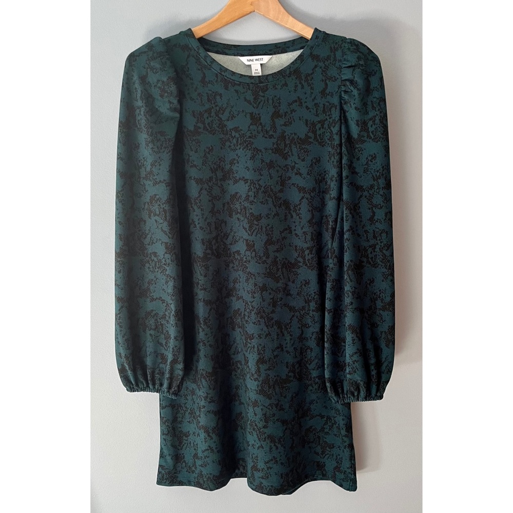 Nine West Puff Sleeve Mini Dress - Green & Black Print